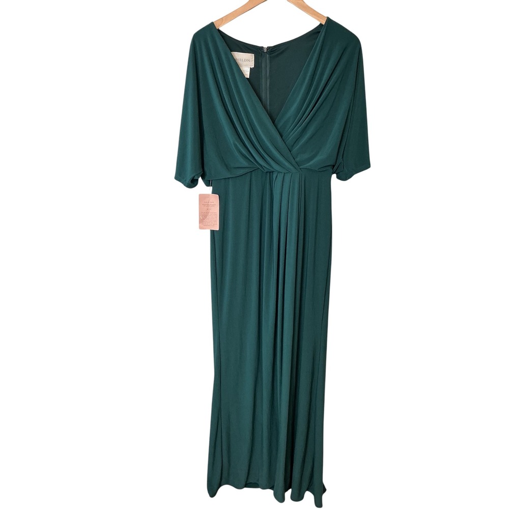 BHLDN Emerald Green V-Neck Draped Maxi Dress Bridesmaid Formal Gown Womens 10 - Picture 8 of 10